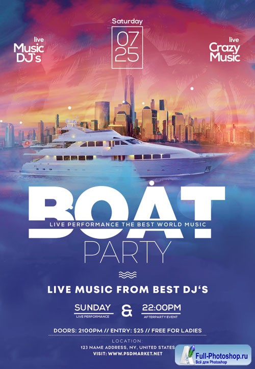 Boat club party - Premium flyer psd template