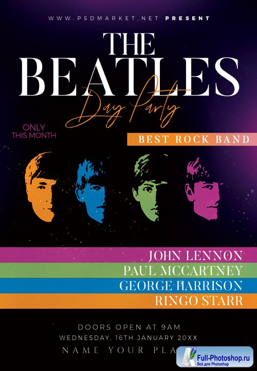 Beatles day party - Premium flyer psd template