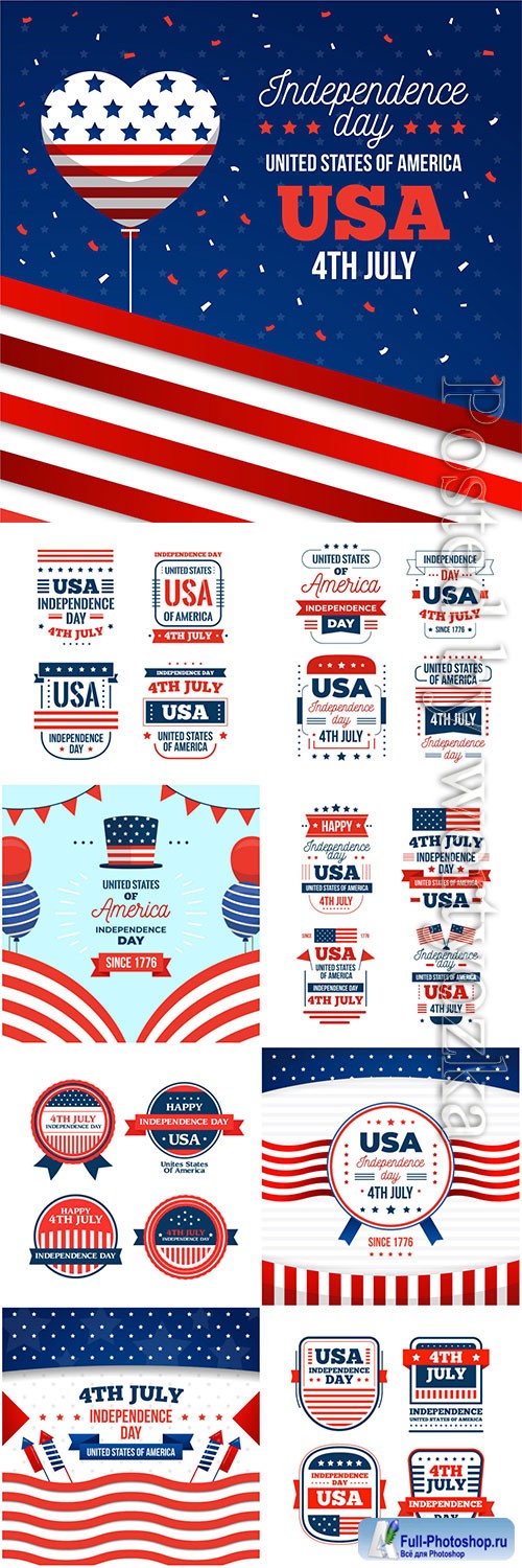 Flat design 4th of july event vector set