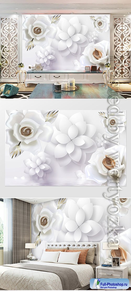3D models template small fresh embossed floral rose tv background wall