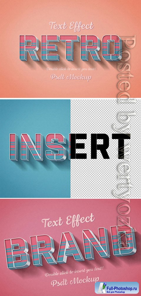 Retro 3D Text Effect with Pink and Blue Stripes