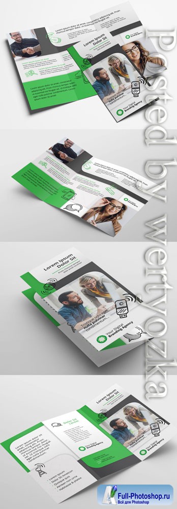 Trifold Brochure Layout with Green Accents