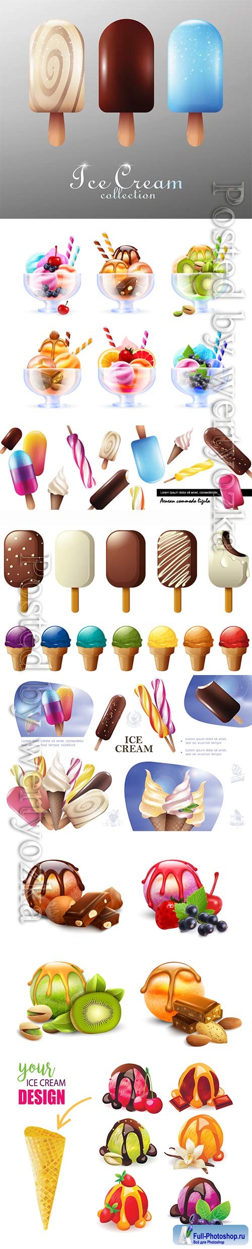 Realistic fresh ice cream vector template design