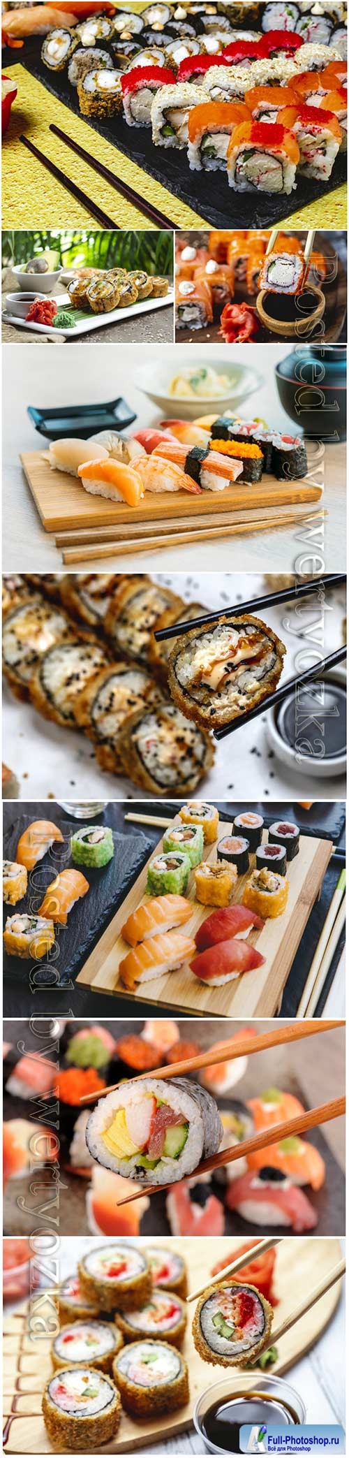 Sushi roll sets with wasabi sauce