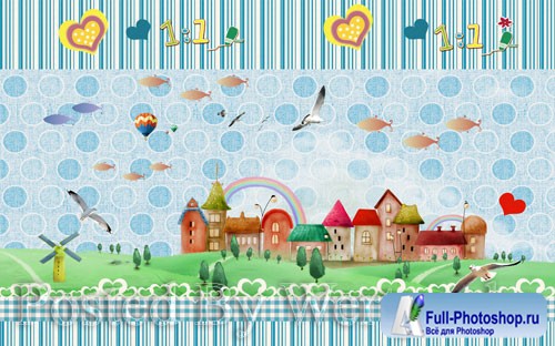 3D psd models modern minimalist cartoon animation children's room background wall decoration painting