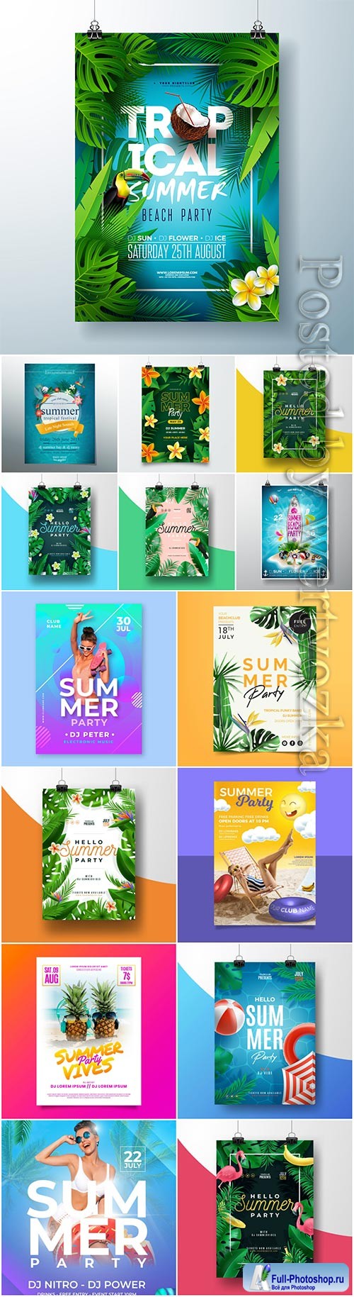 Summer party poster vector template
