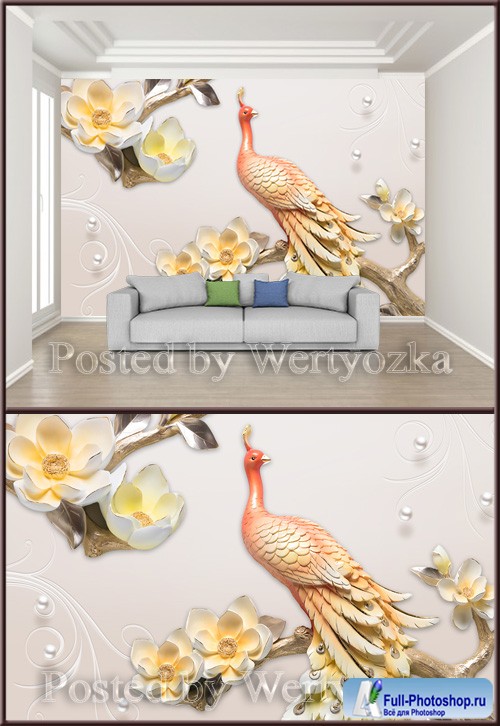 3D psd background wall pattern embossed peacock