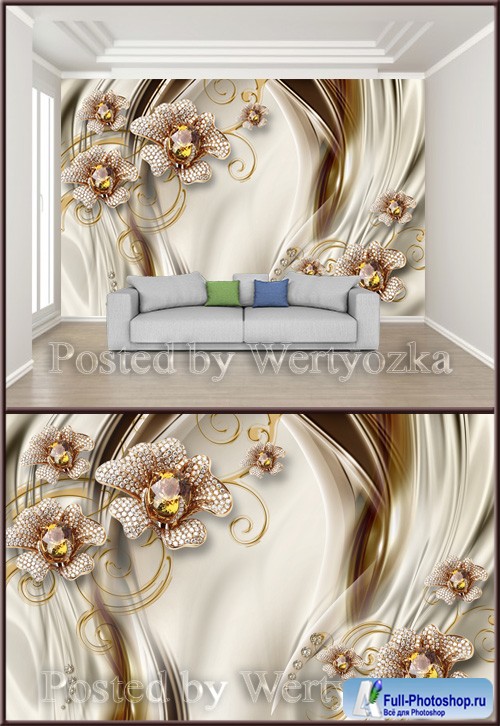 3D psd background wall expensive diamond jewelry flower