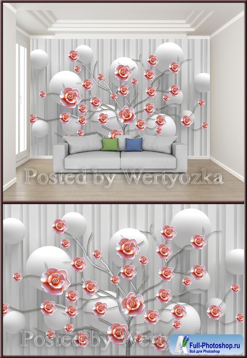 3D psd background wall flowering ceramic embossed flower