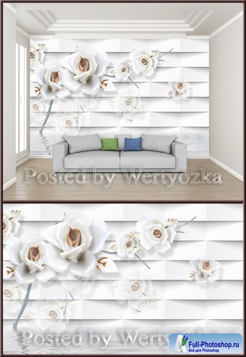 3D psd background wall white minimalist embossed rose