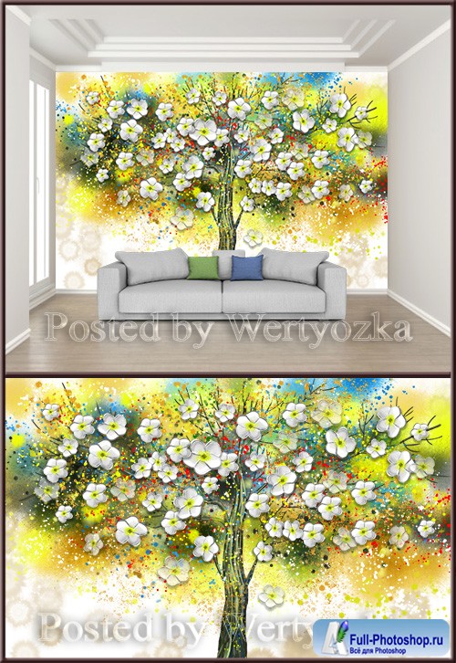 3D psd background wall tree oil painting