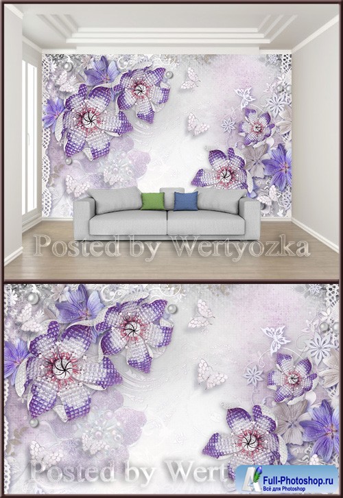 3D psd background wall beautiful jewelry diamond flower