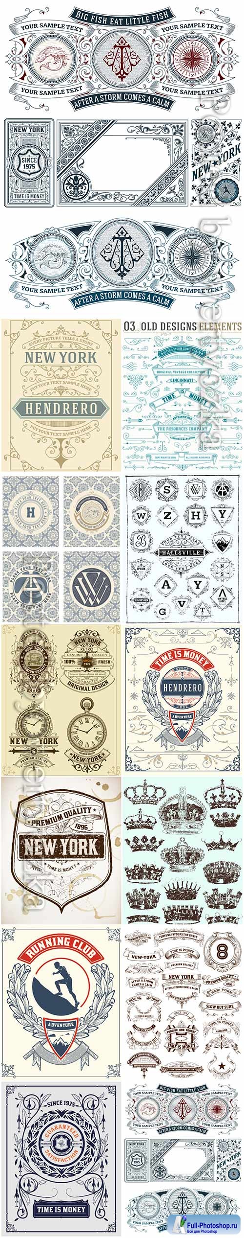 Vector vintage labels, emblems, logos, ribbons, patterns # 6