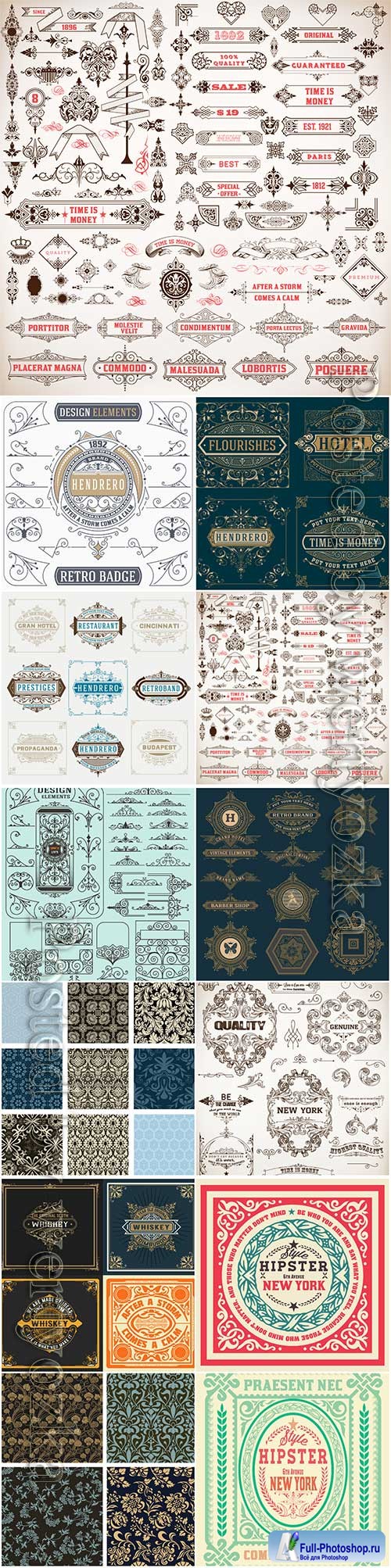 Vector vintage labels, emblems, logos, ribbons, patterns # 5