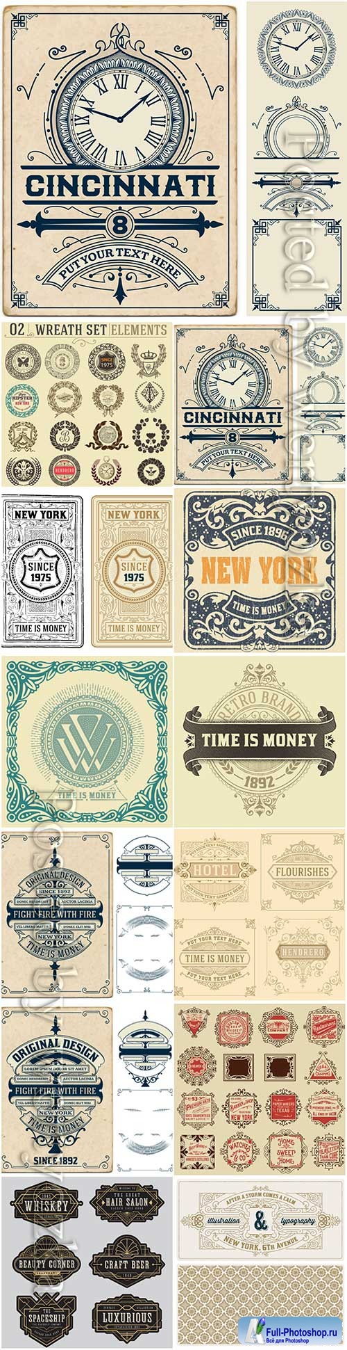 Vector vintage labels, emblems, logos, ribbons, patterns