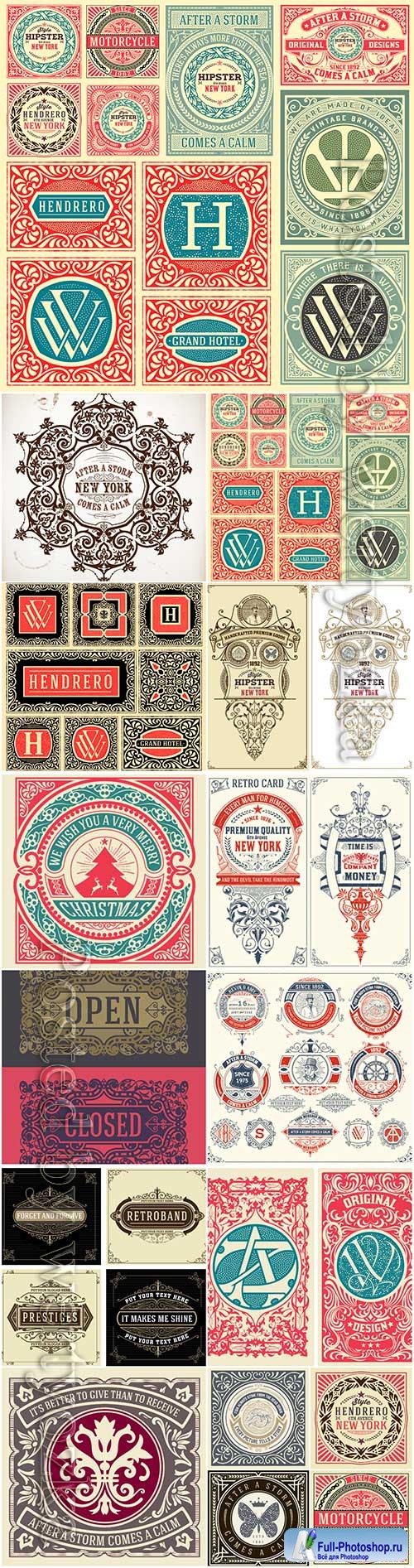 Vector vintage labels, emblems, logos, ribbons, patterns # 2