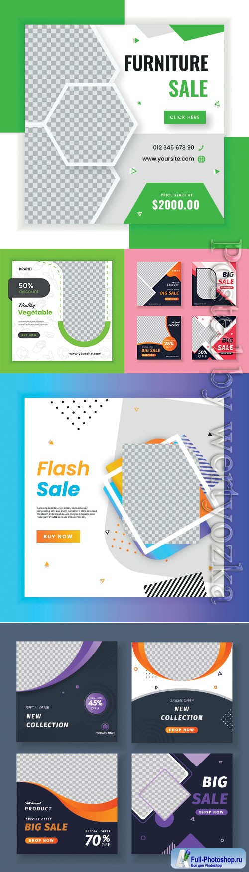 Set of promotion square banners vector template