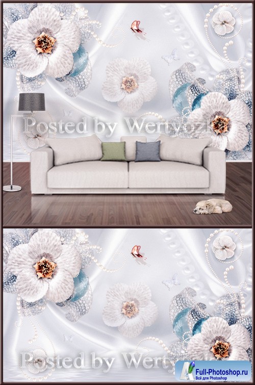 3D psd background wall flowers pearl decor