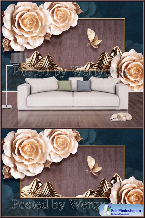 3D psd background wall butterfly flowers