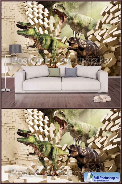 3D psd background wall dinosaurs