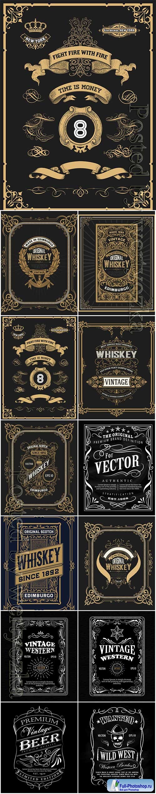 Vector vintage labels, emblems, logos, ribbons, patterns # 14