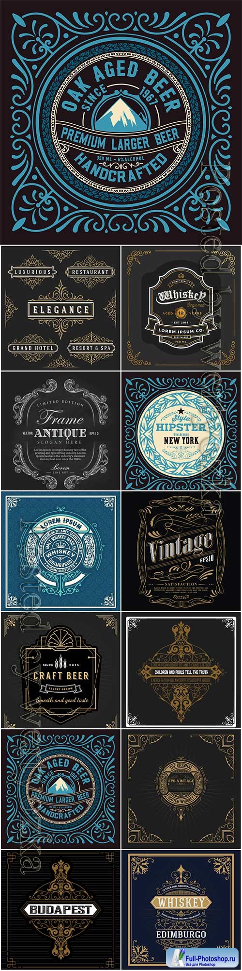 Vector vintage labels, emblems, logos, ribbons, patterns # 12