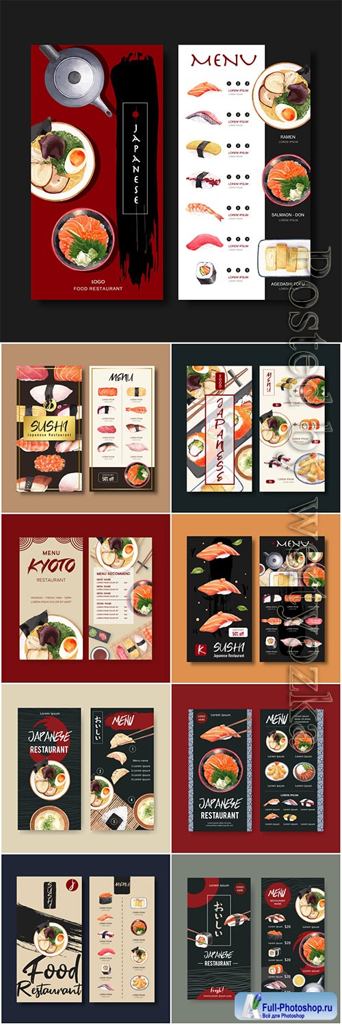 Sushi menu vector collection for restaurant