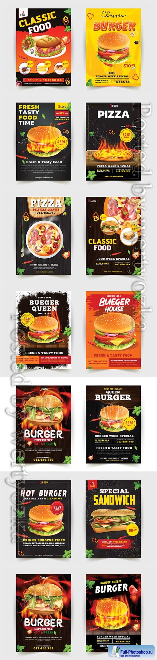 Fast food flyer design template cooking, cafe and restaurant menu