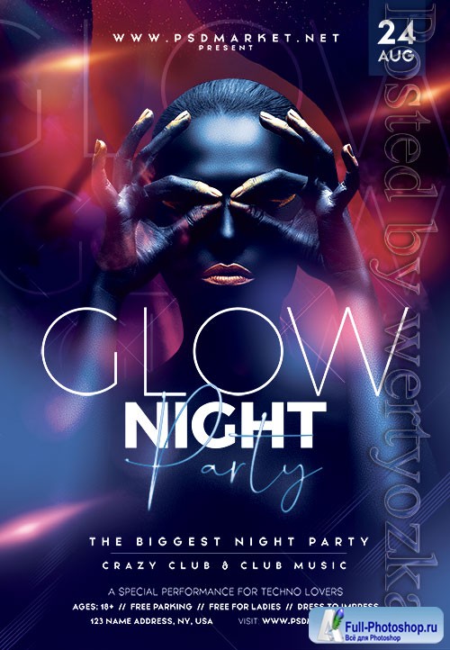 Glow night party - Premium flyer psd template