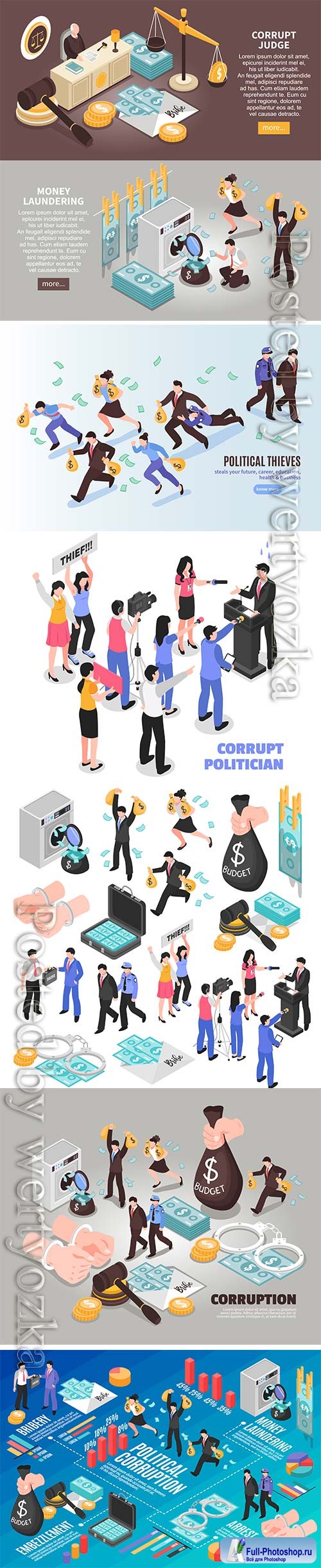 Corruption isometric included vector icons