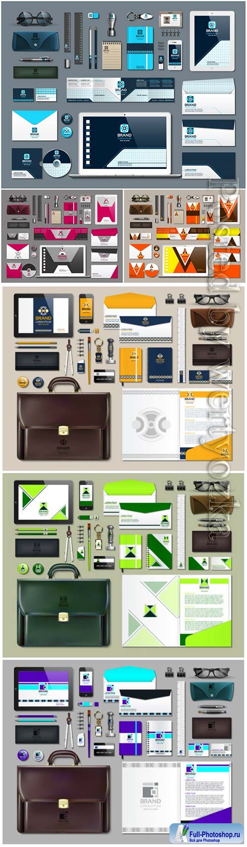 Business stationery with green design vector background