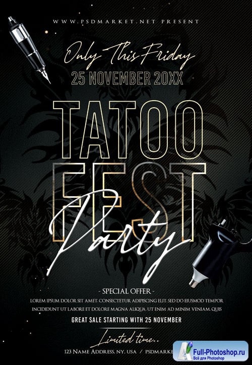 Tattoo fest party - Premium flyer psd template