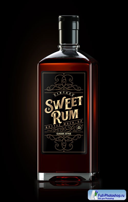 Square dark rum bottle mockup with label 2