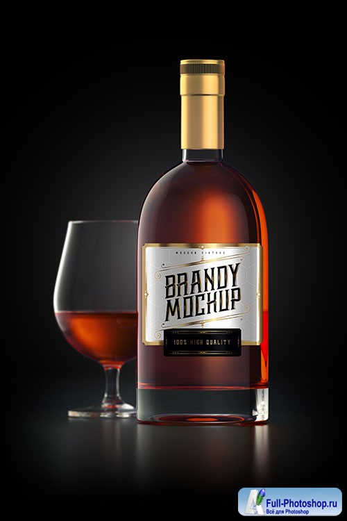 Mockup of a brandy glass bottle with label