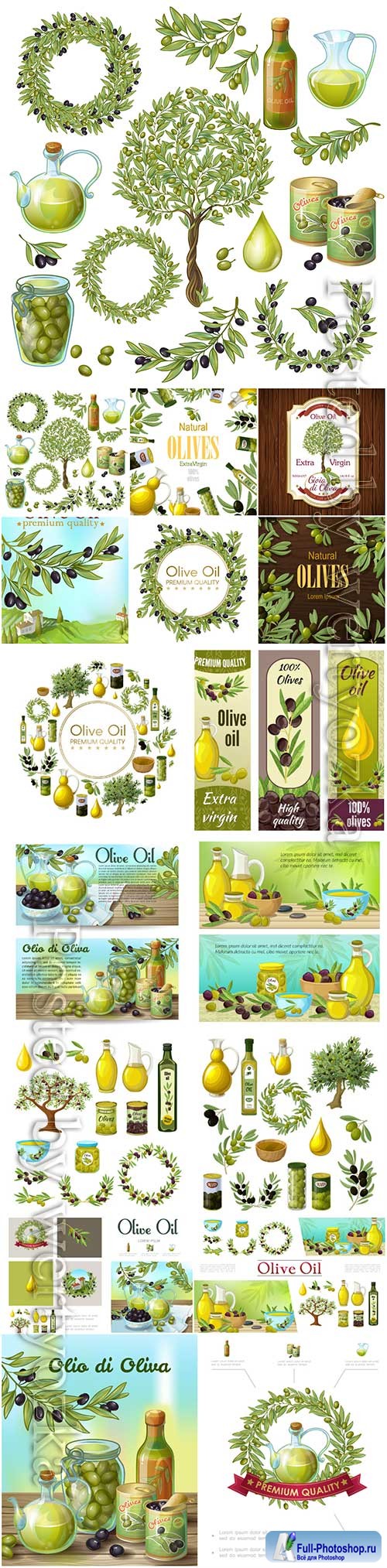 Olive organic elements vector set