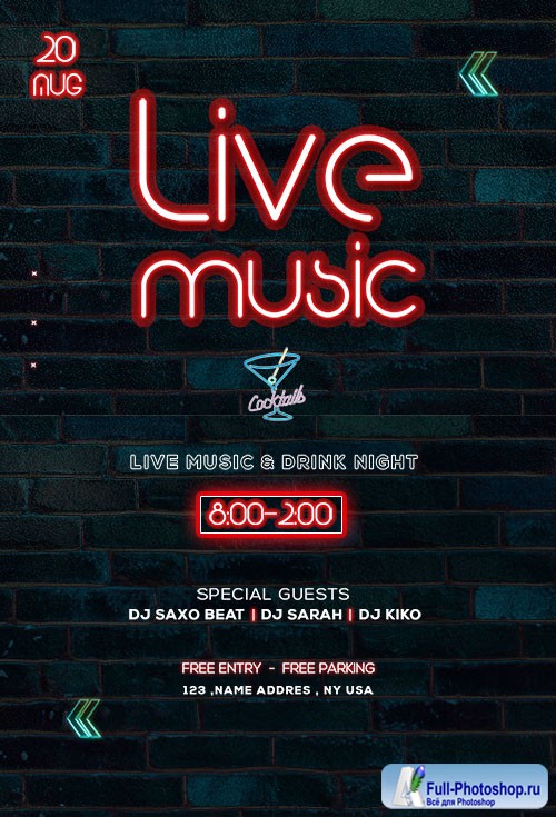Live Music Neon - Premium flyer psd template