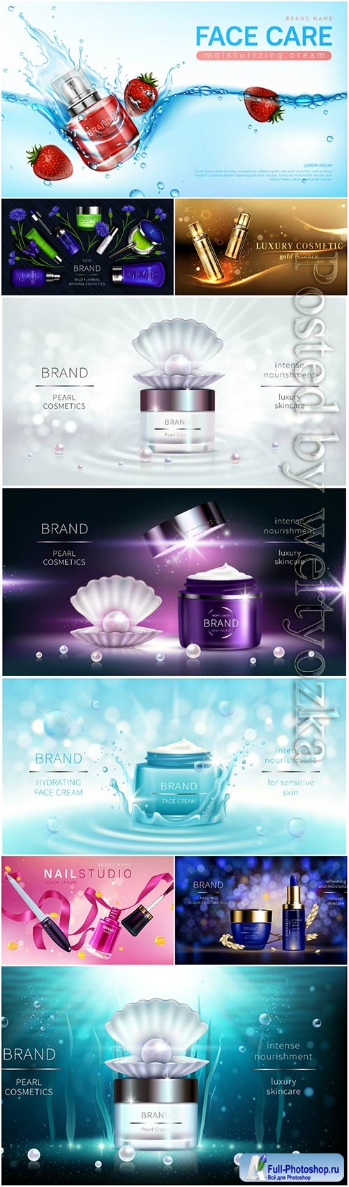 Cosmetics advertising templates in vector