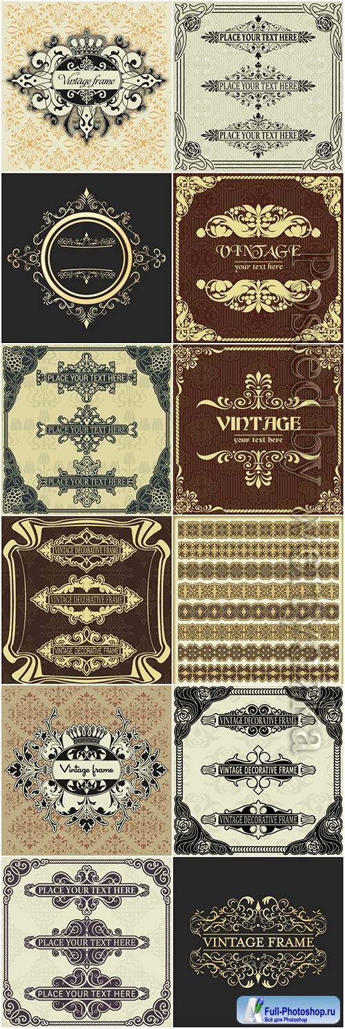 Vintage frame, ornaments elements vector collection