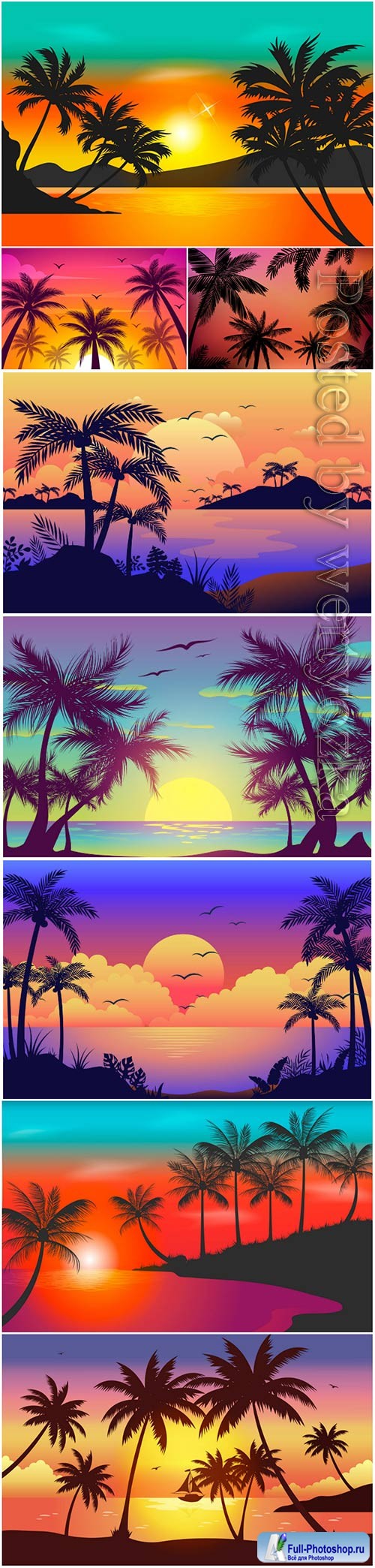 Colorful palm silhouettes wallpaper concept vector design