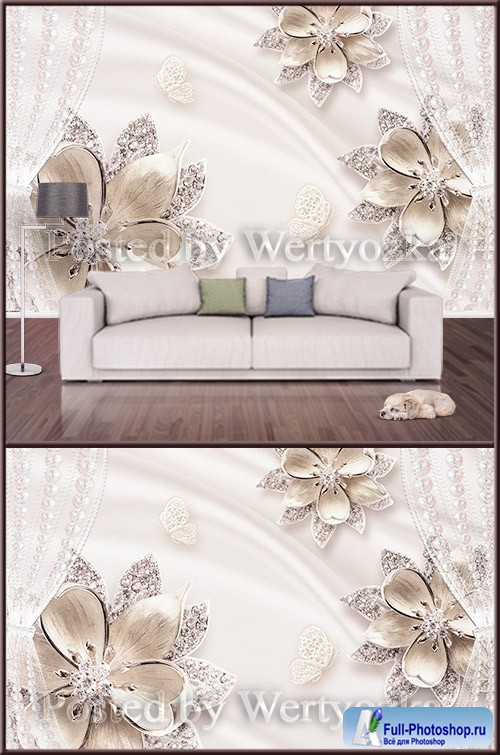 3D psd background wall jeweled flowers pearls