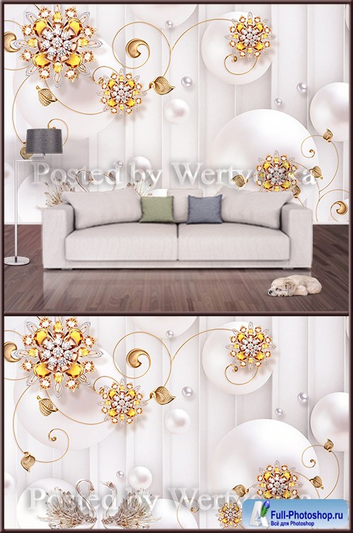 3D psd background wall golden swans decorations