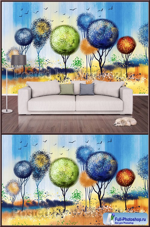 3D psd background wall color abstract trees