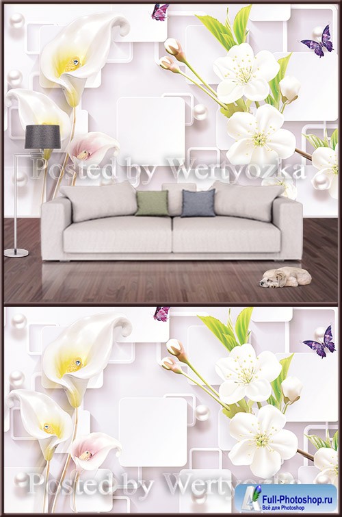3D psd background wall calla spring flowers