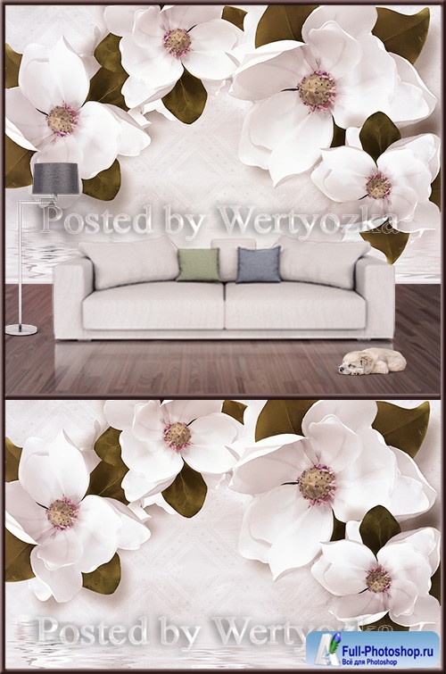 3D psd background wall white flowers