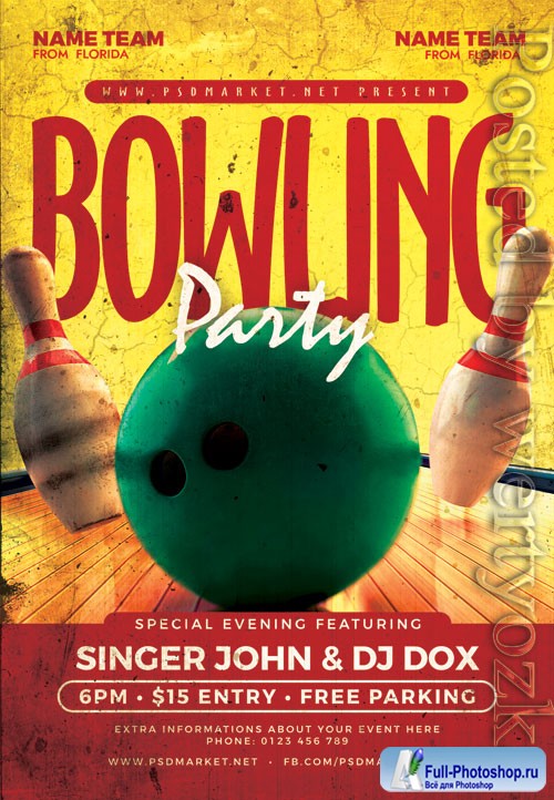 Bowling party - Premium flyer psd template