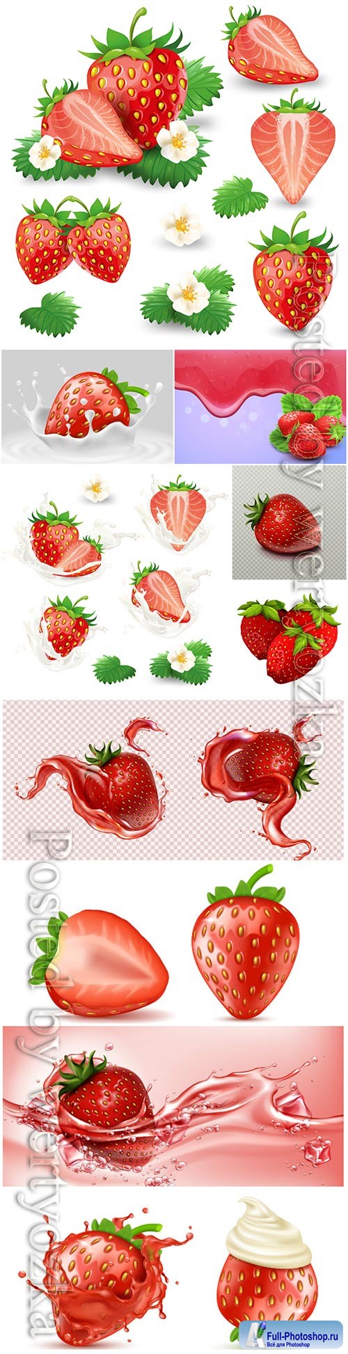 Strawberries, fruits and berries in vector