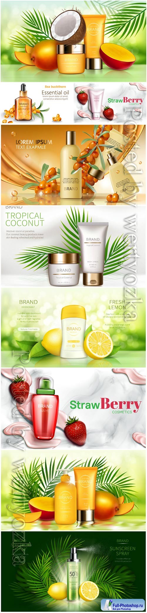 Skin care cosmetics, advertising posters in vector concept