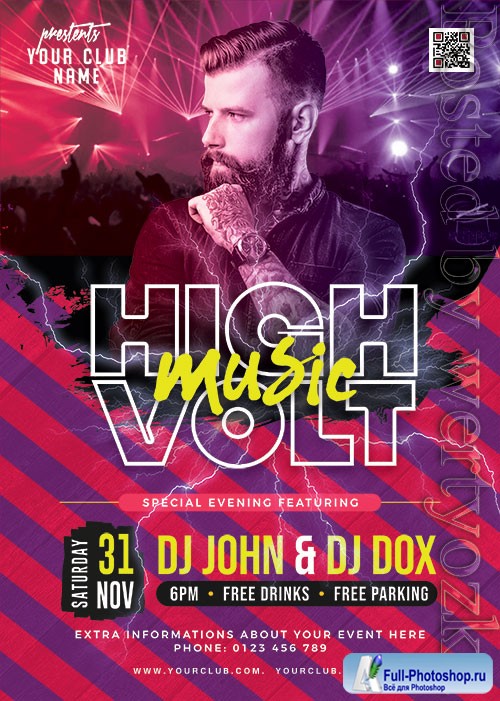 High Voltage Music Party Flyer PSD Template