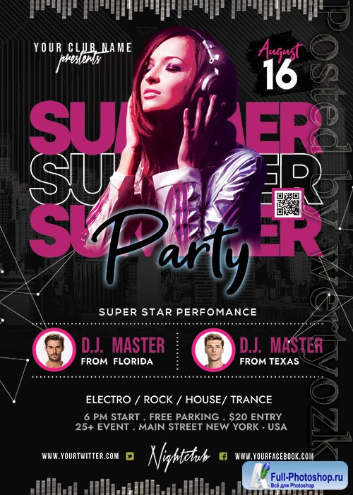 Awesome Summer Club Party Flyer PSD Template