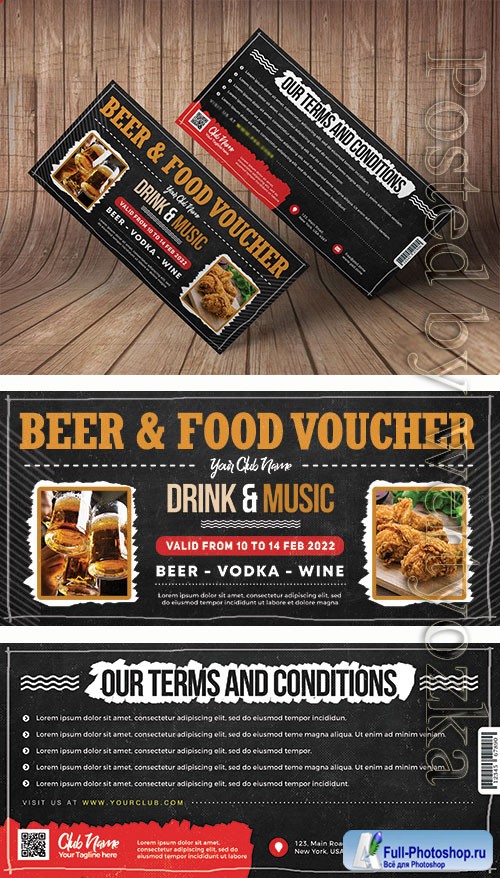 Beer and Food Voucher Template PSD
